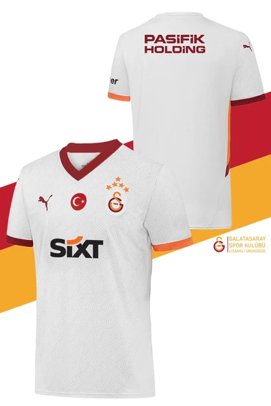 Galatasaray Orijinal Lisanslı 2024/25 5 Yıldızlı Beyaz Deplasman Taraftar Forma + Şal Kaşkol Set Hediyelik Ahşap Kutulu - Resim 2