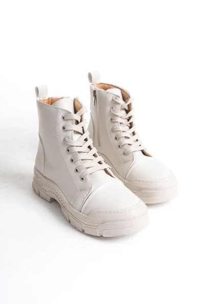 JET-BLOOM Bağcıklı Fermuarlı Ortopedik TabanKadın Bot  CKT - Krem - Resim 5