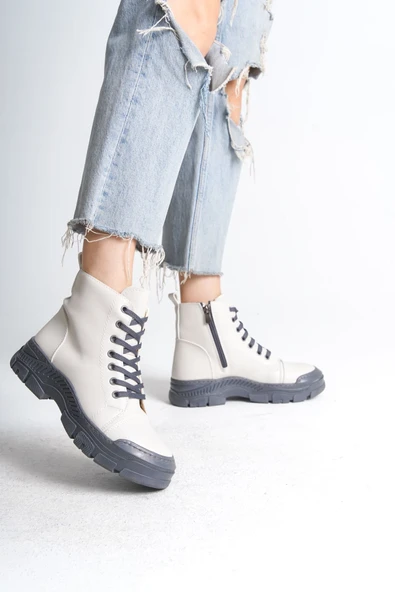 JET-BLOOM Bağcıklı Fermuarlı Ortopedik TabanKadın Bot  CGT - Krem - Resim 2