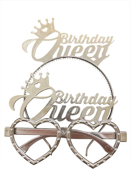 Mika Birthday Queen Taç Gözlük Set Gümüş ürün görseli 1