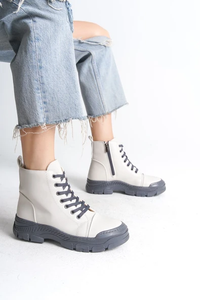 JET-BLOOM Bağcıklı Fermuarlı Ortopedik TabanKadın Bot  CGT - Krem ürün görseli