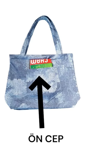 Blujin Desenli Piknik ve Deniz Cepli Fermuarlı Çanta - Mavi - 6