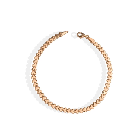 14 Ayar Altın Kaplama Zarif Birbirine Geçmeli Kalp Gümüş Bileklik - BP00106 - Resim 5