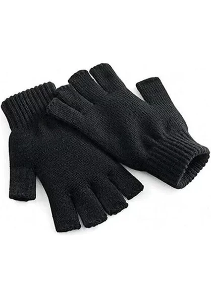 Erkek Kısa Parmaksız Triko Eldiven - Siyah - Resim 3