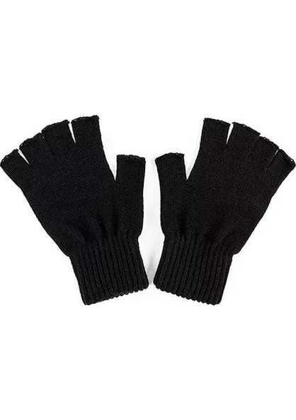 Kadın Kısa Parmaksız Triko Eldiven - Siyah - Resim 2