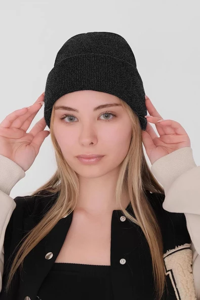 Kadın Katlamalı Basic Bere - Siyah - Resim 2