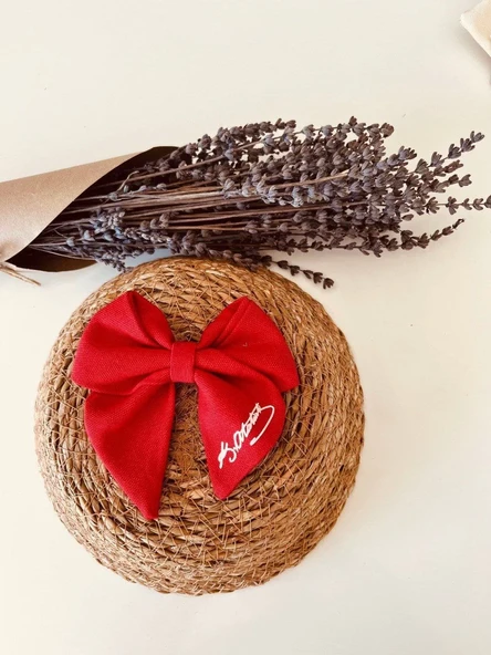 TÜRK Bayrağı ve Atatürk imza Motifli Fiyonk Toka - Kırmızı - Resim 4