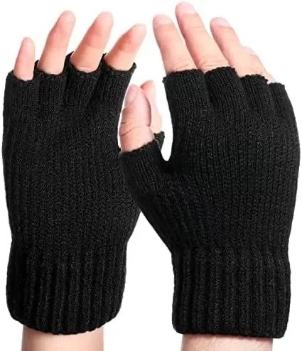 Erkek Kısa Parmaksız Triko Eldiven - Siyah ürün görseli