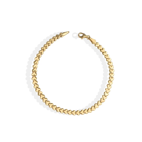 14 Ayar Altın Kaplama Zarif Birbirine Geçmeli Kalp Gümüş Bileklik - BP00106 - Resim 4