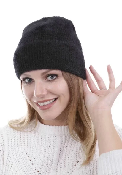 Unisex Tam Kalıp İnce Sakallı Triko Bere - Siyah ürün görseli