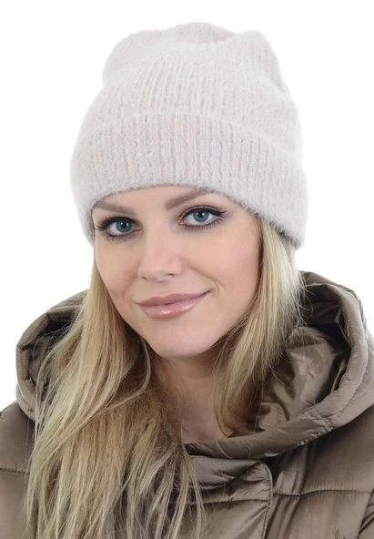 Unisex Tam Kalıp İnce Sakallı Triko Bere - Kırık Beyaz - Resim 2