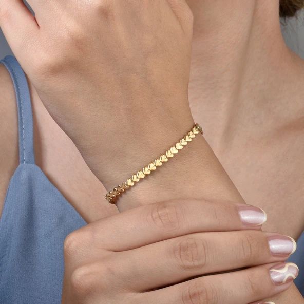 14 Ayar Altın Kaplama Zarif Birbirine Geçmeli Kalp Gümüş Bileklik - BP00106 ürün görseli 1