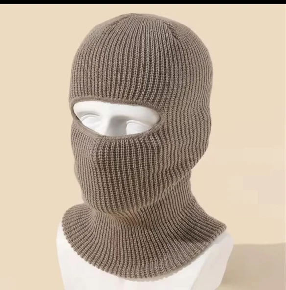 Kışlık Kar Maske Dokuma Triko Bere - Kahverengi - 1