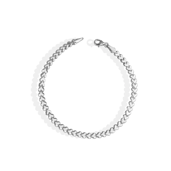 14 Ayar Altın Kaplama Zarif Birbirine Geçmeli Kalp Gümüş Bileklik - BP00106 - Resim 6