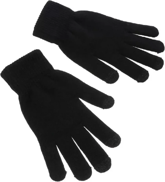 Unisex Triko Dokuma Eldiven - Siyah - 2