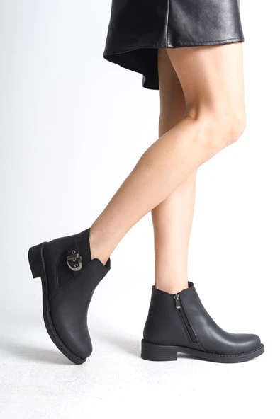 JET-LUNA Fermuarlı Lastikli Ortopedik Taban TopukluKadın Bot  CST - Siyah - Resim 3