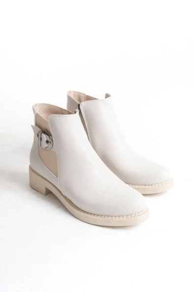JET-LUNA Fermuarlı Lastikli Ortopedik Taban TopukluKadın Bot CKT - Krem - Resim 5