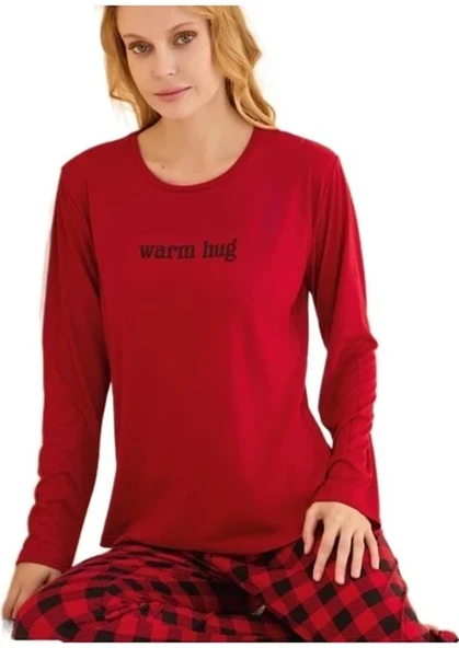 Luccia Kadın Pijama Takımı Uzun Kollu Pamuklu Kumaş  S–2XL - Resim 3