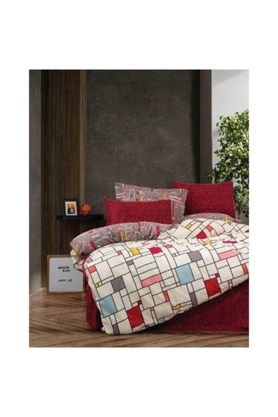 Modern Ranforce Çift Kişilik Nevresim Takımı Joya-bordo - 1