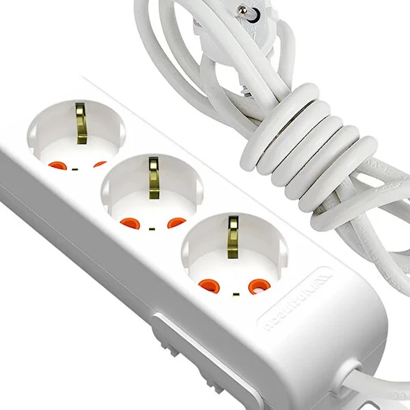 3'lü 1 metre kablolu grup priz anahtarsız "çocuk korumalı" - Resim 2