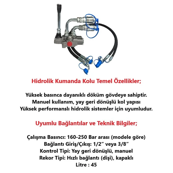 Tarım Garaj Tek Kollu Hidrolik Kumanda Kolu - Resim 7