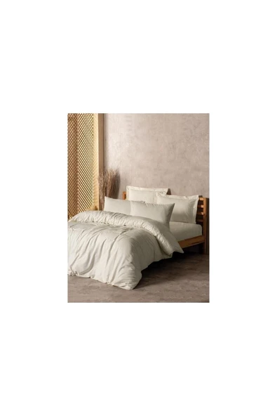 Plain Plaid Çift Kişilik Nevresim Takımı Krem ürün görseli