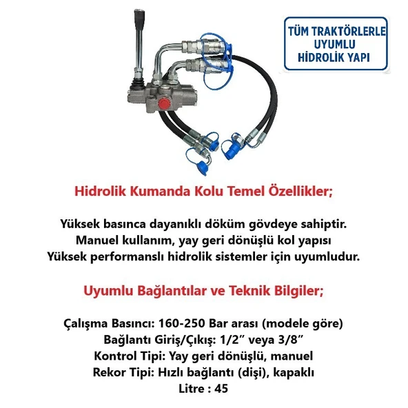 Tarım Garaj Tek Kollu Hidrolik Kumanda Kolu - Resim 3
