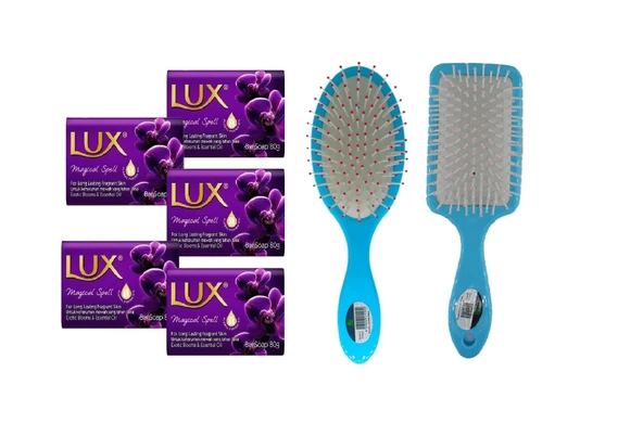 LUX Sabun 80 gr Magical Spell 5 Adet Sabun Saç Fön Fırçası Renkli Oval Saç Fırçası Tarak 1 + 1 Adet