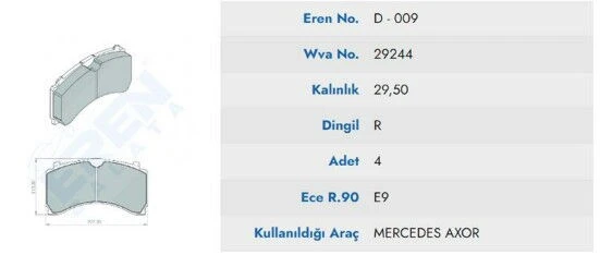 DISK BALATA MERCEDES AXOR ARKA BALATA Y.M 29244 ürün görseli