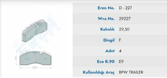 DISK BALATA BPW Y.M KUCUK 29227 ürün görseli