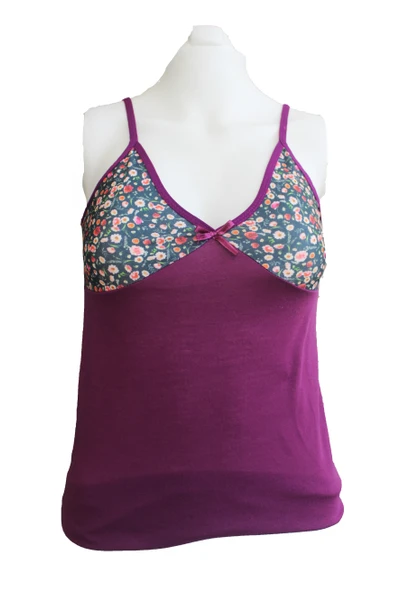 Pamuklu Ip Askılı Mor Çiçekli Atlet