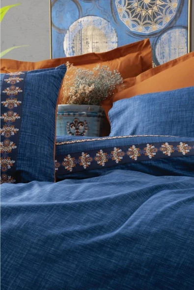 Emh Folk Art Çift Kişilik Nevresim Takımı Lusso Lacivert - Resim 2