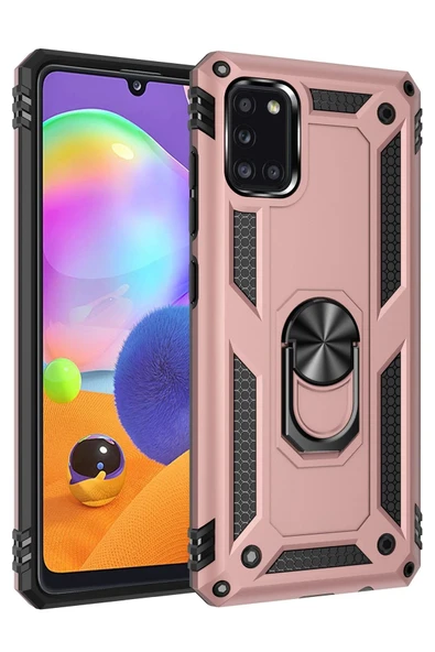 Samsung Galaxy A31 Kılıf Sofya Yüzüklü Silikon Kapak - Rose ürün görseli