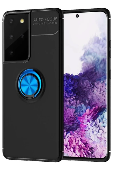 Samsung Galaxy S21 Ultra Kılıf Range Yüzüklü Silikon - Siyah-Mavi ürün görseli
