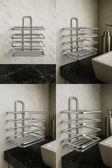 Krom Yapışkanlı Diş Fırçalık - Duvar Tipi, Çok Amaçlı Organizer - Paslanmaz Metal - DŞ-01 - 3