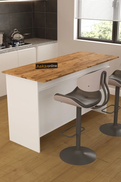 AEKA AE-2080 Patentli Ayder Mutfak Adası Bar Masası Yemek Masası Dolaplı, Beyaz/Çam Raflı, Çok Amaçlı - Resim 5