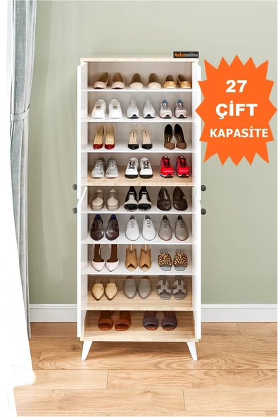 AEKA Ae-1088 Patentli Imaj Sonomo Ayakkabılık, 9 Raflı, Ayaklı, 4 Kapaklı Çok Amaçlı Dolap, Kiler Dolabı