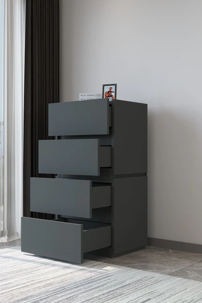 AEKA Ae-2034 Galata 4 Çekmeceli Patentli Antrasit Şifonyer Yatak Odası Bebek Odası Komodin - Resim 2