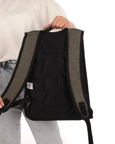 Temel My Polo Sırt Çantası Kırmızı Beyaz Çizgili Haki 8860 - Resim 4