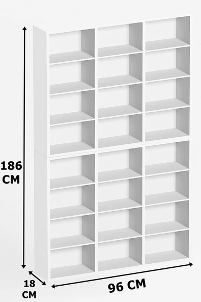 AEKA AE-1079 İmre Beyaz 24 Raflı Kitaplık Kütüphane Ayarlanabilir Raf Geniş Çocuk Odası - Resim 3