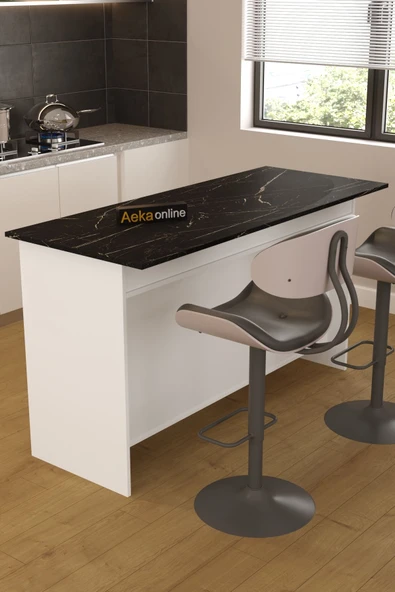 AEKA AE-2080 Patentli Ayder Mutfak Adası Bar Masası Yemek Masası Dolaplı, Beyaz/S.MERMER Raflı,Çok Amaçlı - Resim 5