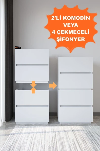 AEKA Ae-2034 Galata 4 Çekmeceli Patentli Beyaz Şifonyer Yatak Odası Bebek Odası Komodin ürün görseli