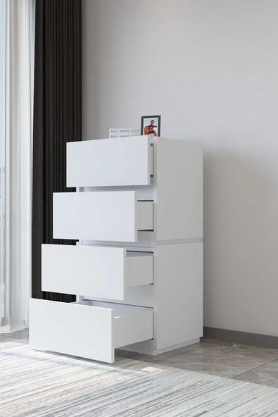 AEKA Ae-2034 Galata 4 Çekmeceli Patentli Beyaz Şifonyer Yatak Odası Bebek Odası Komodin - Resim 2