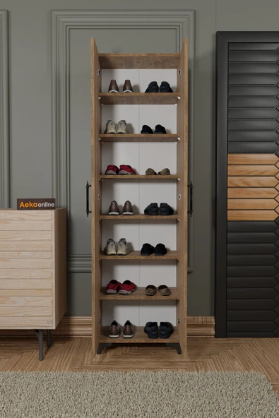 AEKA AE-3085 SELEN ATLANTİK ÇAM AYAKKABILIK, 7 RAFLI, AYAKLI, 2 KAPAKLI ÇOK AMAÇLI DOLAP, KİLER DOLABI - Resim 2