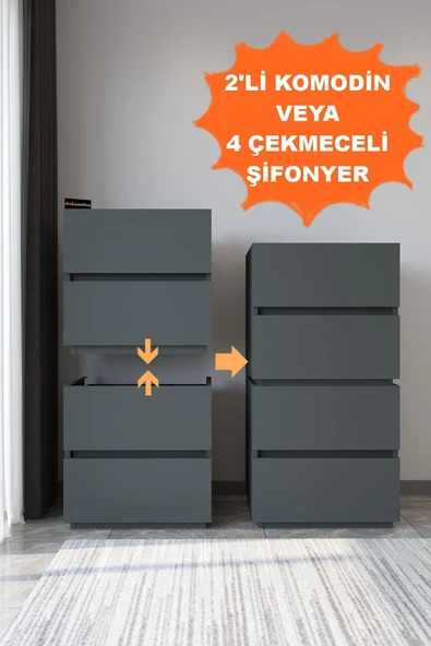 AEKA Ae-2034 Galata 4 Çekmeceli Patentli Antrasit Şifonyer Yatak Odası Bebek Odası Komodin ürün görseli