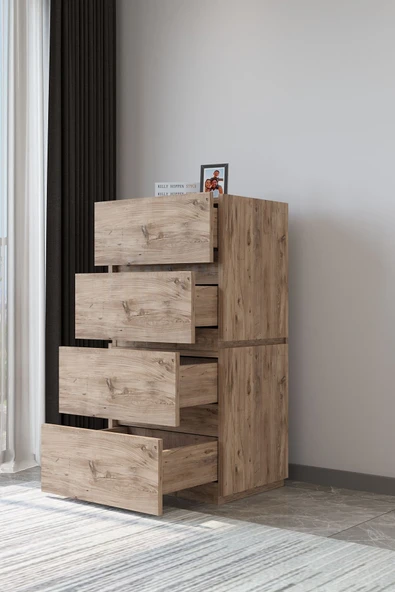 AEKA Ae-2034 Galata 4 Çekmeceli Patentli Çam Renkli Şifonyer Yatak Odası Bebek Odası Komodin - Resim 2