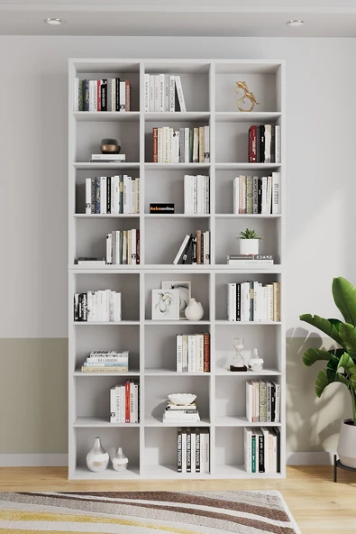 AEKA AE-1079 İmre Beyaz 24 Raflı Kitaplık Kütüphane Ayarlanabilir Raf Geniş Çocuk Odası - Resim 2