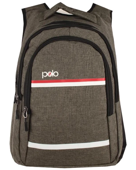 Temel My Polo Sırt Çantası Kırmızı Beyaz Çizgili Haki 8860 ürün görseli