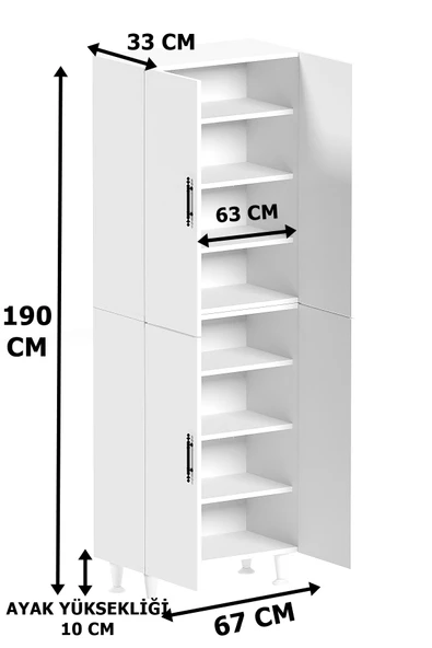 AEKA Ae-2086 Bala Antrasit Çok Amaçlı Mutfak Dolabı&banyo Dolabı, Kiler, 4 Kapaklı, Raflı, Ayaklı - 3