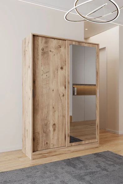 AEKA AE-3071 Patentli İdeal Aynalı Vestiyer Portmanto Ayakkabılık Raflı Askılıklı, Atlantik Çam ürün görseli 1